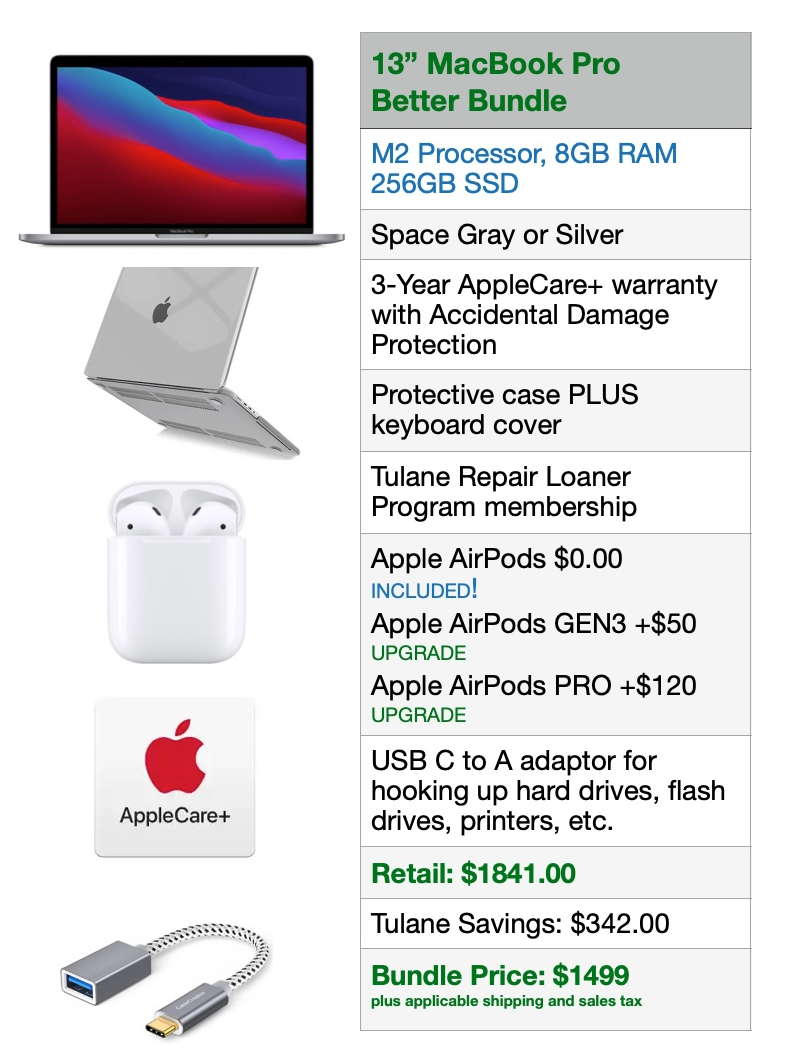 13in MacBook Pro M2/8GB/256GB Better Bundle with Airpods