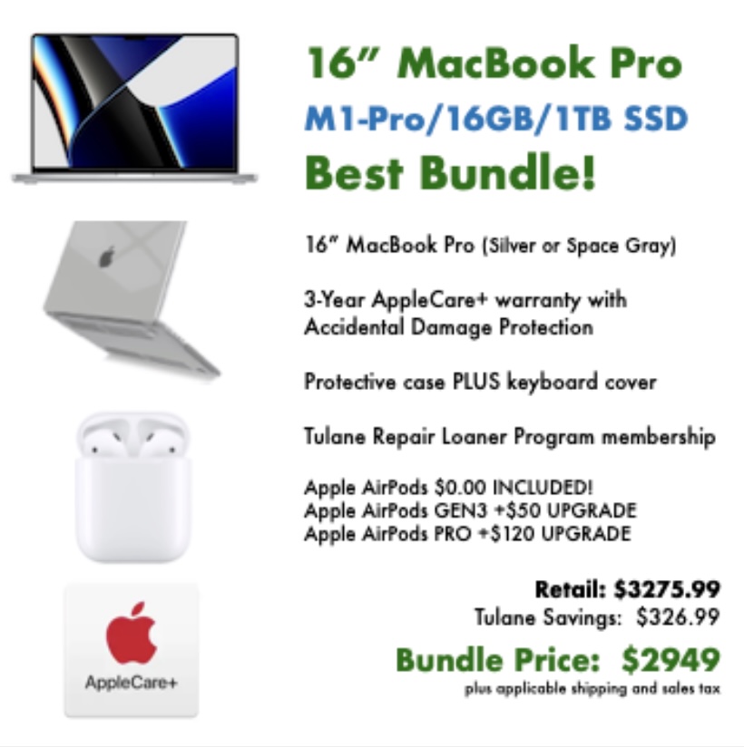 16in MacBook Pro M1-Pro/16GB/1TB Best Bundle with Airpods